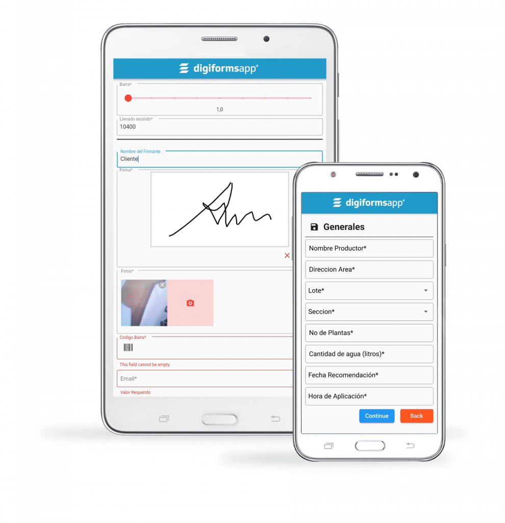 Dispositivos móviles con formularios digitales.